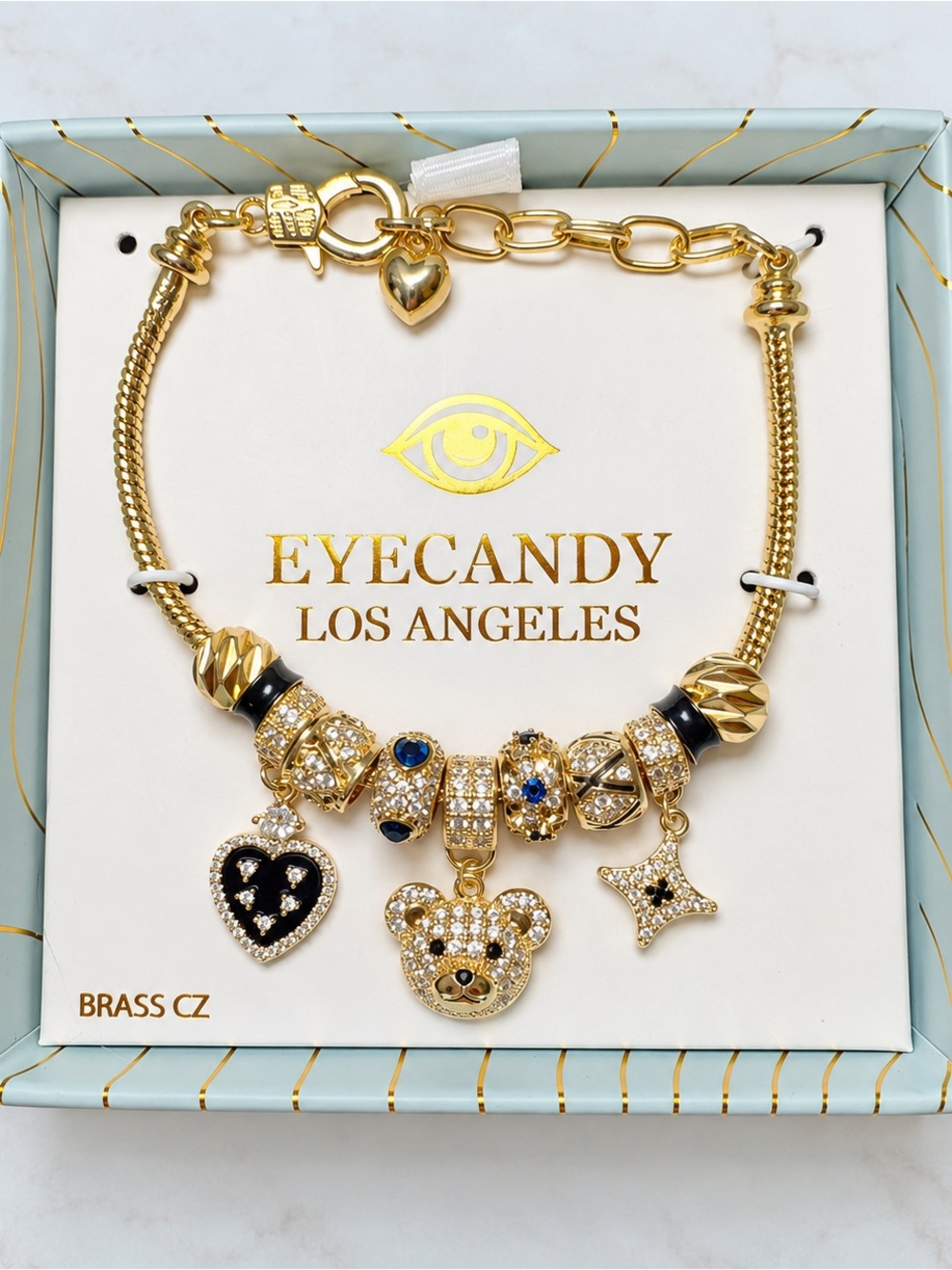 Sparkly Teddy Charm Bracelet — Gold